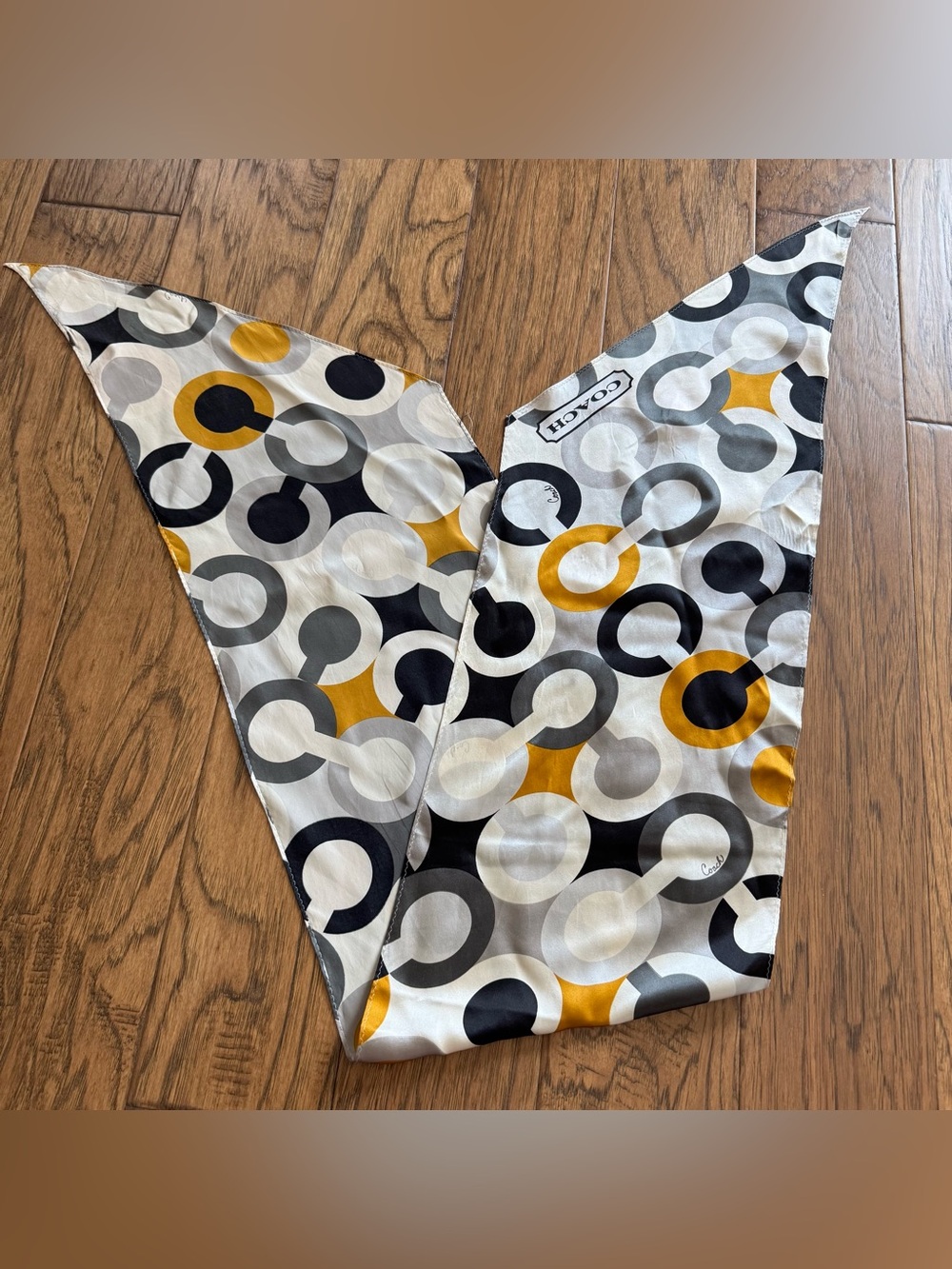 Coach Scarf in White, Black & Mustard Circle Print